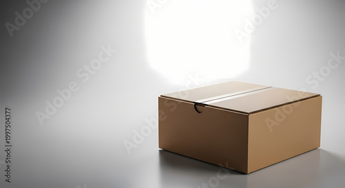 Neutral-toned cardboard box with clean lines. Premium box mockup with empty space to place your logo or brand.