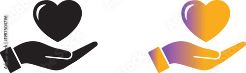 Hand holding heart vector icon love care support charity symbol gradient and solid design for healthcare compassion illustration set