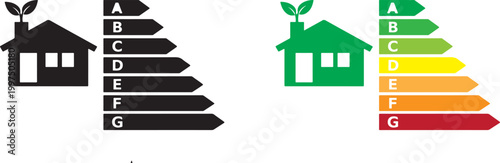 Home energy efficiency rating app icon with eco house symbol for green smart living solutions.