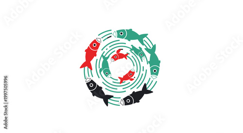 Colorful Koi Fish Swimming Circle.