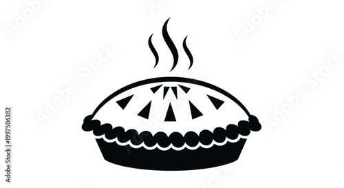 Pie silhouette vector illustration with steam and decorative crust for bakery logos food branding menu design and classic cooking themes