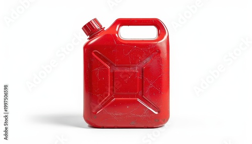 Red jerry can gasoline fuel container isolated white