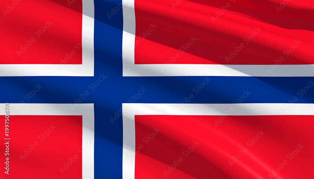 Obraz premium Norway national flag waving in the wind, full frame, macro. AI