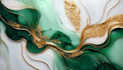 flower marble texture with abstract green white glitter and gold background alcohol ink colors