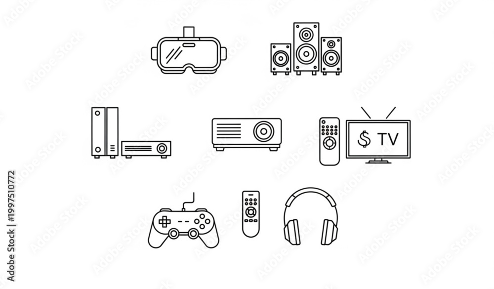 Fototapeta premium Entertainment device icon collection with VR and gaming vector