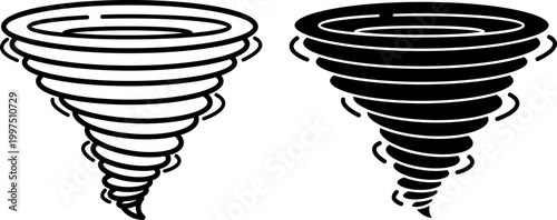 Tornado Icons. Line and Glyph Vector Icons. A giant rotating column of air descending from a thundercloud to the ground in a funnel shape. Weather Concept