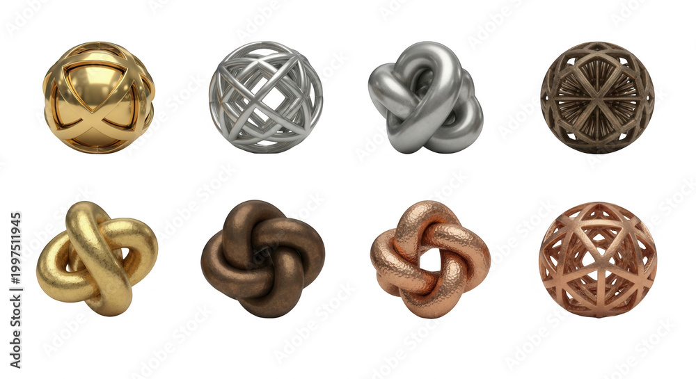 Fototapeta premium 3d rendered abstract metal geometric shapes displayed on a plain white background decorative and conceptual designs