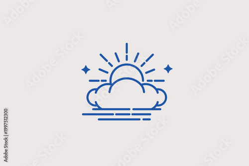Sunrise over land line icon for early morning forecasts and start of day updates. Inspiring vector illustration for yoga studio branding and daily motivation applications.