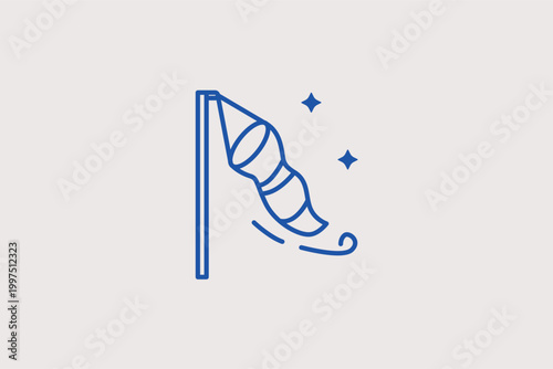 Windsock line icon for airport wind direction monitoring and aviation safety. Technical vector illustration for drone flight portals and meteorological station dashboards.