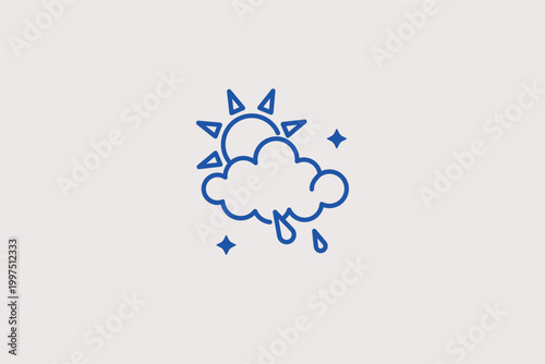 Sun with rainy cloud line icon for intermittent showers and variable daytime skies. Balanced vector illustration for agricultural planning tools and outdoor event scheduling.