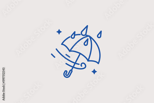 Umbrella with wind line icon for autumn weather protection and storm warnings. Practical vector illustration for retail shopping guides and daily commute assistance tools.