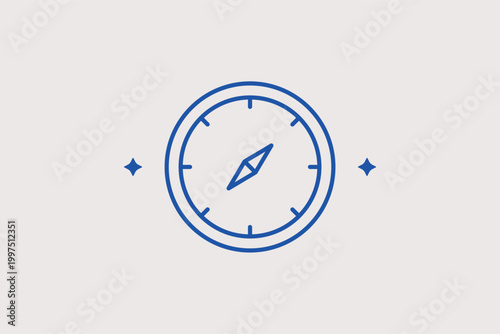 Compass line icon for directional orientation and navigational assistance. Exploratory vector illustration for hiking adventure maps and geographic study tools.