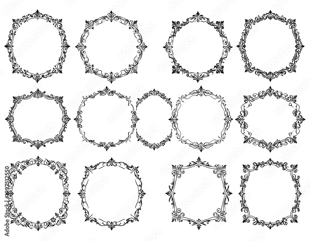 Obraz premium Set of ornate circular and square frames