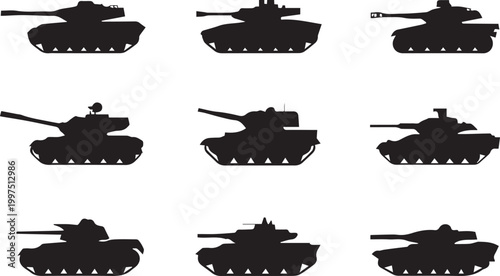Set of military tank silhouettes Vector Art