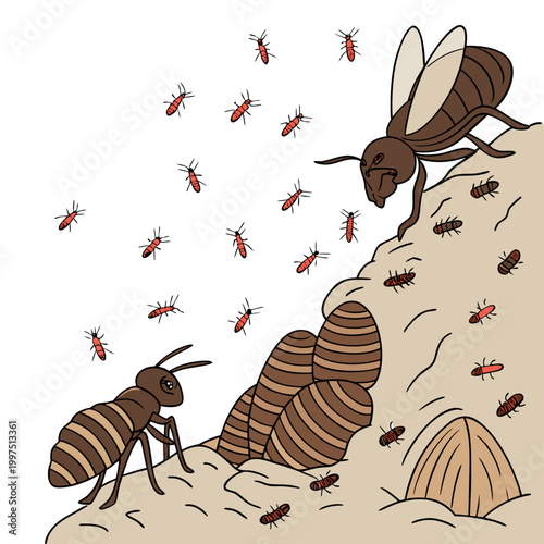 Termites and ants on a nest insects bugs