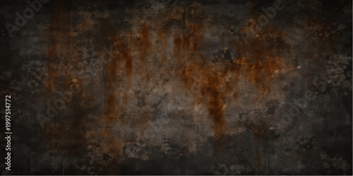 A weathered dark brown metal background showcasing a grungy rusty texture with an old antique paint pattern on a rough surface