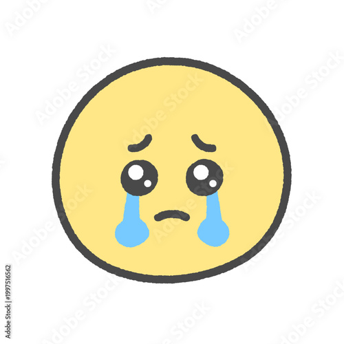 涙を流している泣き顔の黄色い感情絵文字アイコン - 涙目をしたぴえん顔のかわいい手描きのイラスト素材