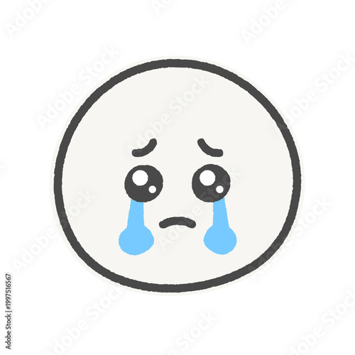 涙を流す泣き顔の感情絵文字アイコン - 涙目ぴえん顔のかわいい手描きのイラスト素材 - 白フチ付き