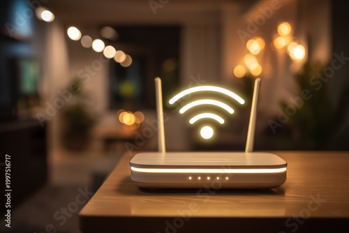 Fast internet router with glowing icons