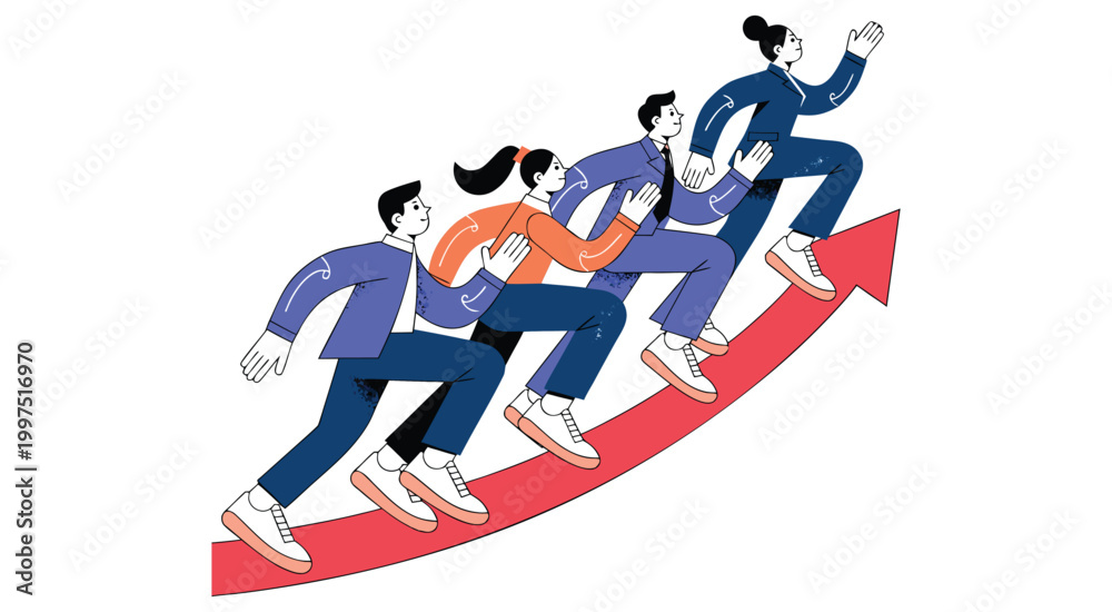 Fototapeta premium Business Team Climbing Upward Arrow Symbolizing Growth, Success, and Collaboration