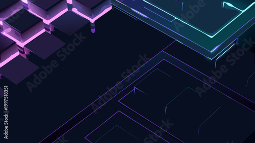 neon cubes in a futuristic 3d scene with glowing edges