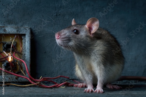 Wild rat near dangerous electrical junction box