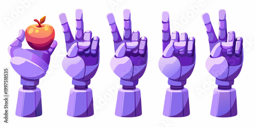 robot hands showing various gestures with apple high quality professional detailed