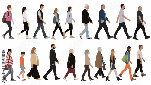 grid of diverse people walking in various outfits high quality professional