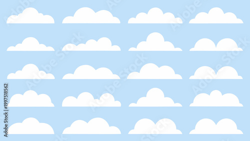 structured grid of flat white clouds on light blue background