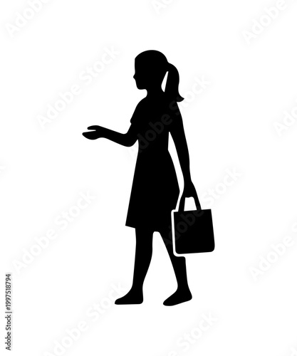 Woman silhouette with grocery shopping bag
