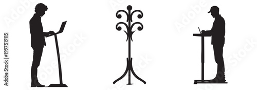 elderly couple gardening and speaking vector illustration