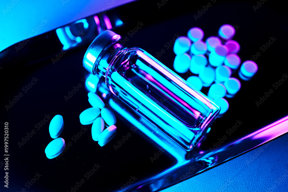 Fototapeta premium Glp 1 peptide medication vials and oral pills