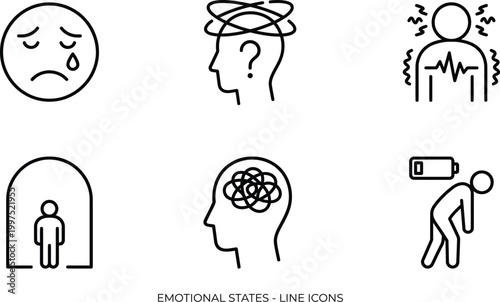 Emotional states illustrated as simple line icons represent personal.