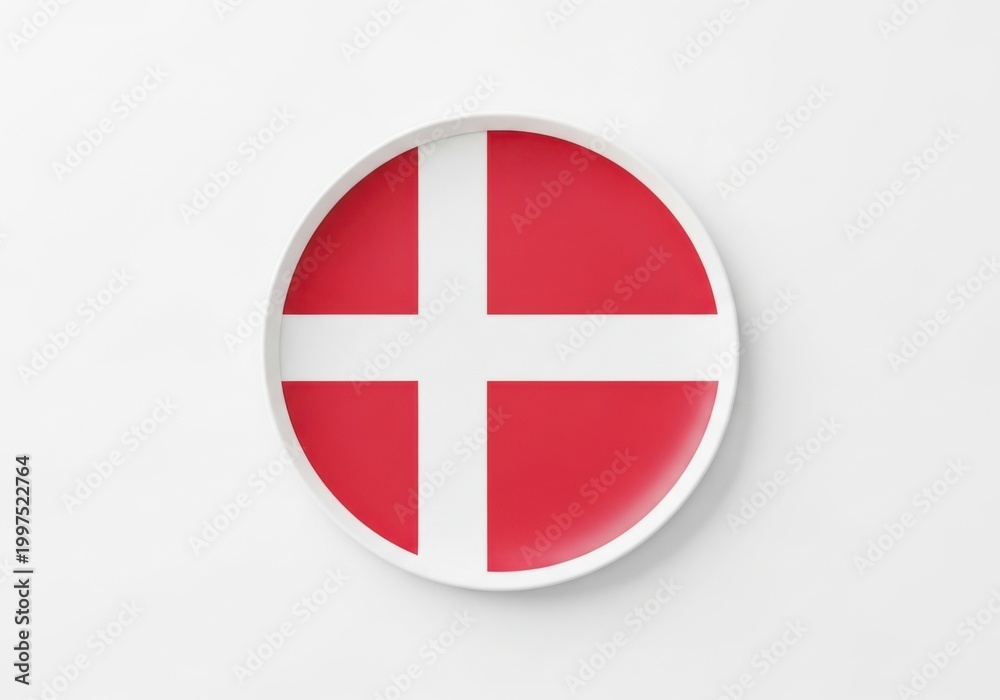 Fototapeta premium A circular plate featuring the flag of denmark isolated on white background