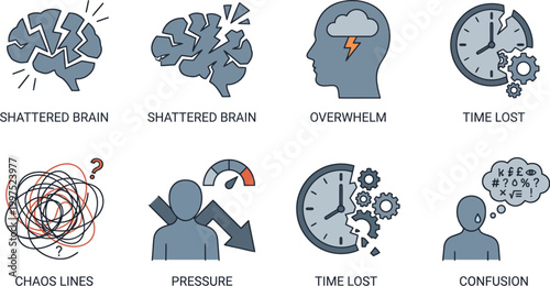 Mental exhaustion and cognitive overload are captured in these graphic.