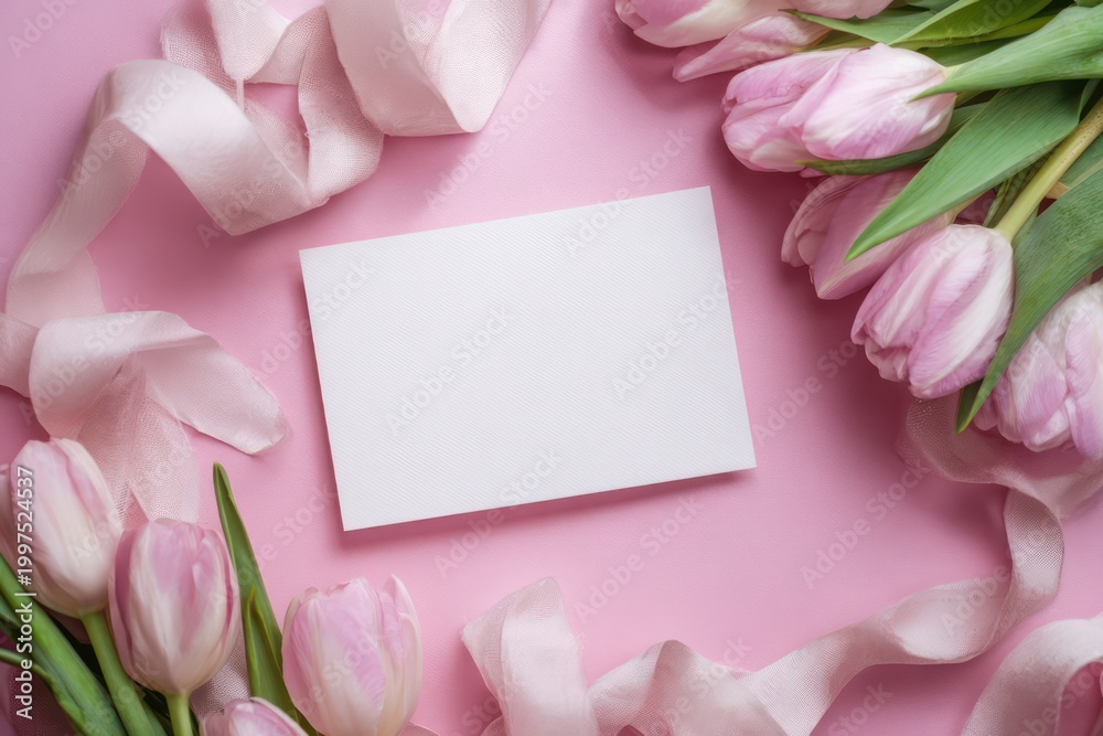 Obraz premium March 8 greeting card mockup with tulips