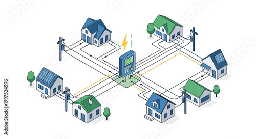 Isometric Smart Grid Concept with Renewable Solar Energy Sharing and Residential Electricity Management