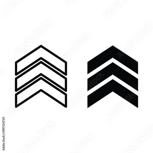 Set of chevron icons, military rank or arrow symbols, vector illustration
