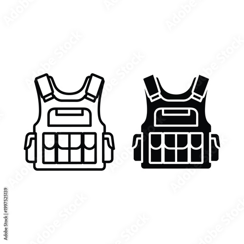 Tactical vest icon set, military body armor, bulletproof vest, police equipment, vector illustration