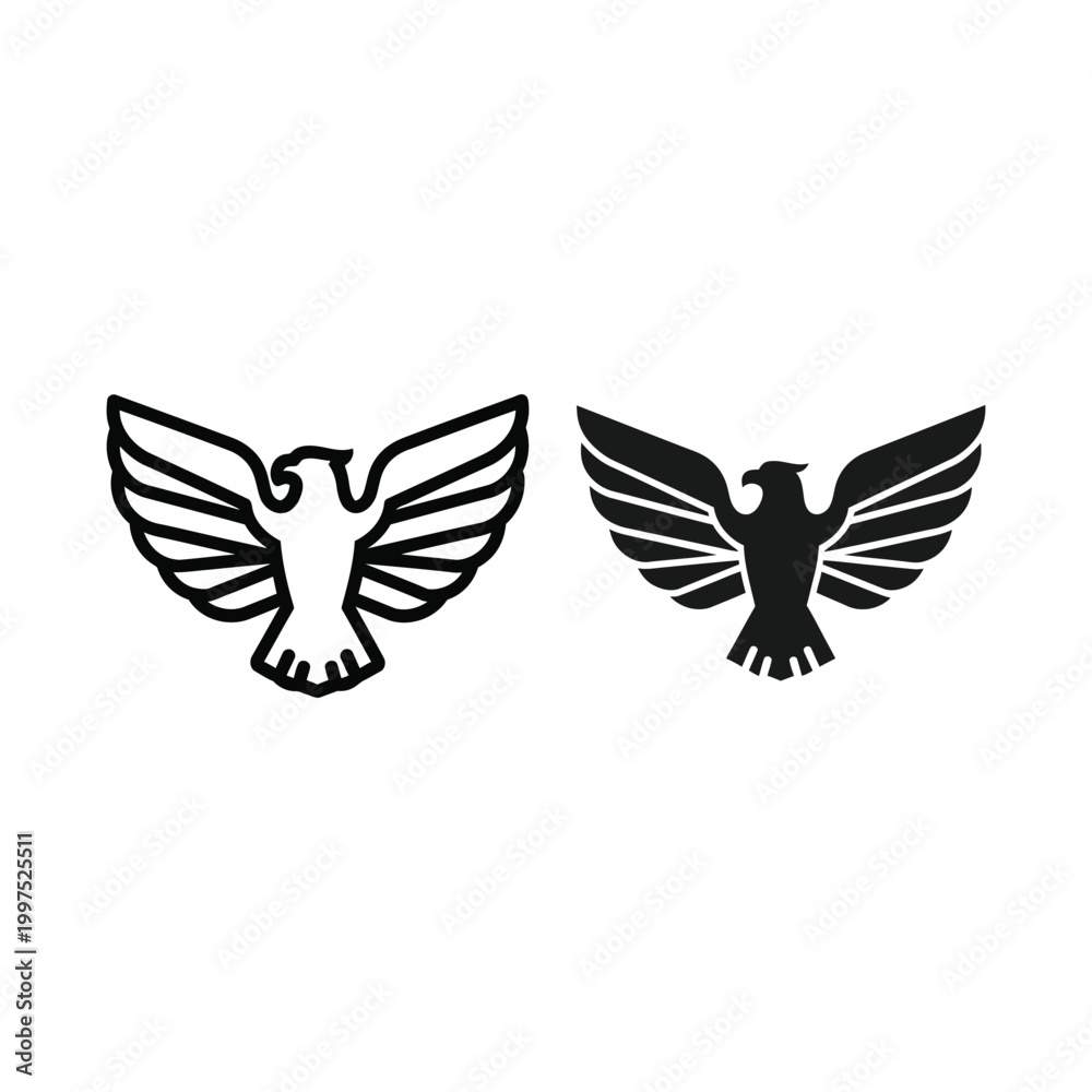 Fototapeta premium Set of eagle icons, heraldic bird symbols, vector illustrations of eagles with spread wings