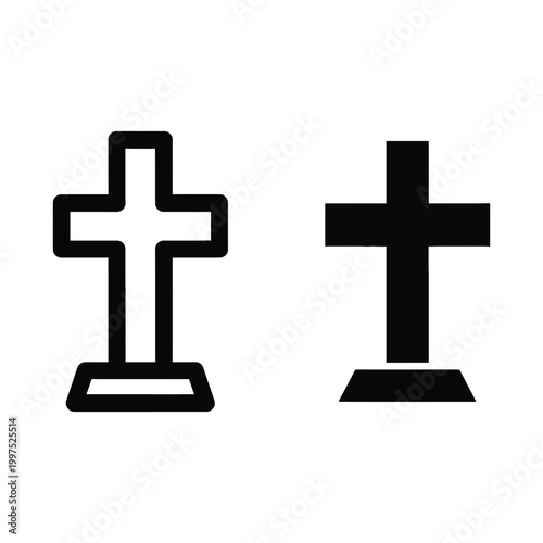 Set of tombstone icons, grave markers in outline and solid style, vector illustration