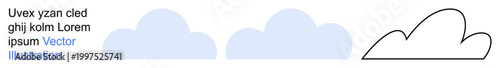 Weather forecasting, environmental , graphic design, nature, digital media, branding. Three cloud shapes include two blue filled designs and one outlined. Weather forecasting and environmental themes