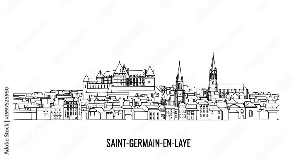 Obraz premium Saint Germain en Laye city line drawing minimalist vector skyline illustration isolated on white background