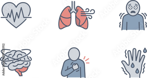 Symptoms of anxiety are depicted through clear and simple medical line.