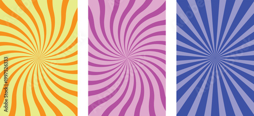 Vibrant spiral patterns a trio of colorful abstract designs