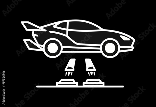 Futuristic electric flying car vehicle icon, representing advanced transportation technology and innovative personal mobility solutions for a modern future