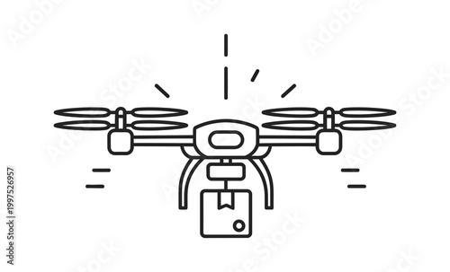 Futuristic drone delivering a package with glowing light effects, symbolizing innovation and modern logistics