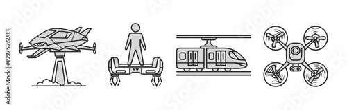 Futuristic Transportation Concepts Flying Cars, Personal Hoverboards, High-Speed Trains, and Drones