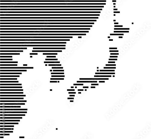 Map of Korea, Japan showing the earth with a few horizontal black lines. No labels at all.