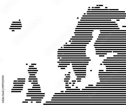 Map of Northern Europe showing the earth with a few horizontal black lines. No labels at all.